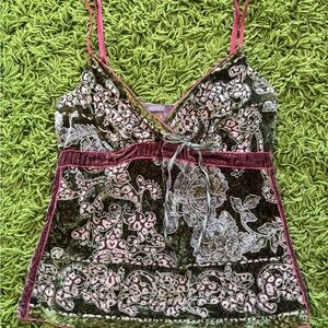 Hale Bob Green and Fuchsia Velvet Top